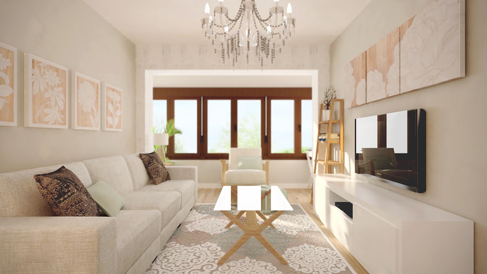 salón con ventanas al fondo